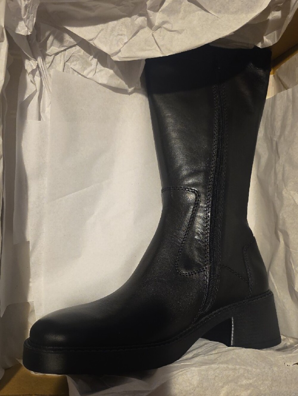 Miista Black Leather Mid-Calf Zip Heeled Boot - Picture 4 of 4